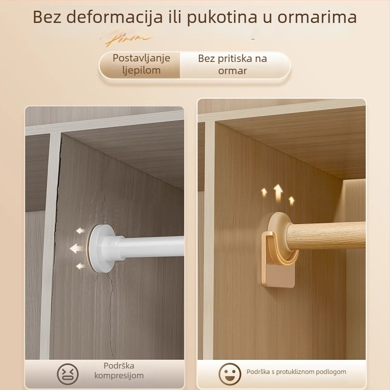 Nehrđajuća čelična šipka za sušenje odjeće, teleskopska, bez bušenja, za garderobu u spavaćoj sobi (materijal: nehrđajući čelik; ugradnja: bez bušenja; upotreba: vješanje odjeće u spavaćoj sobi; stil: novi kineski stil)