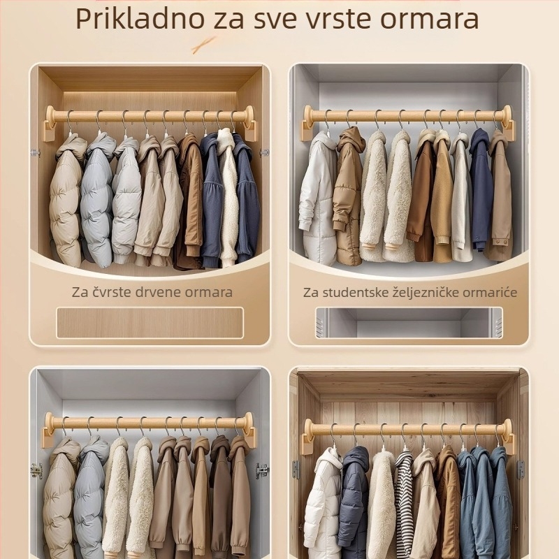 Nehrđajuća čelična šipka za sušenje odjeće, teleskopska, bez bušenja, za garderobu u spavaćoj sobi (materijal: nehrđajući čelik; ugradnja: bez bušenja; upotreba: vješanje odjeće u spavaćoj sobi; stil: novi kineski stil)