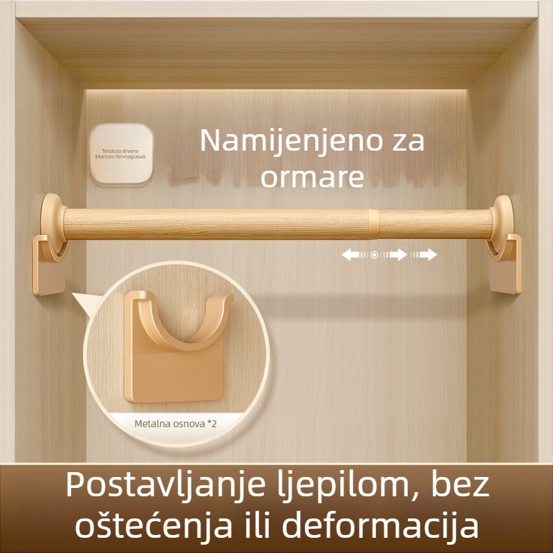 Nehrđajuća čelična šipka za sušenje odjeće, teleskopska, bez bušenja, za garderobu u spavaćoj sobi (materijal: nehrđajući čelik; ugradnja: bez bušenja; upotreba: vješanje odjeće u spavaćoj sobi; stil: novi kineski stil)