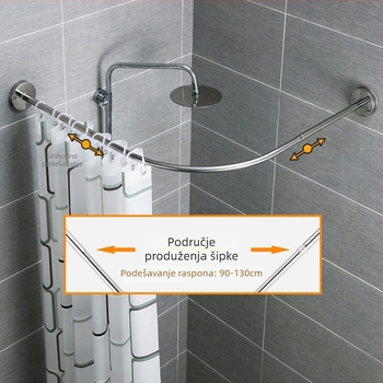 Polu‑U oblik zavjese za tuš od nehrđajućeg čelika, zahtijeva bušenje, za kupaonicu, moderni stil