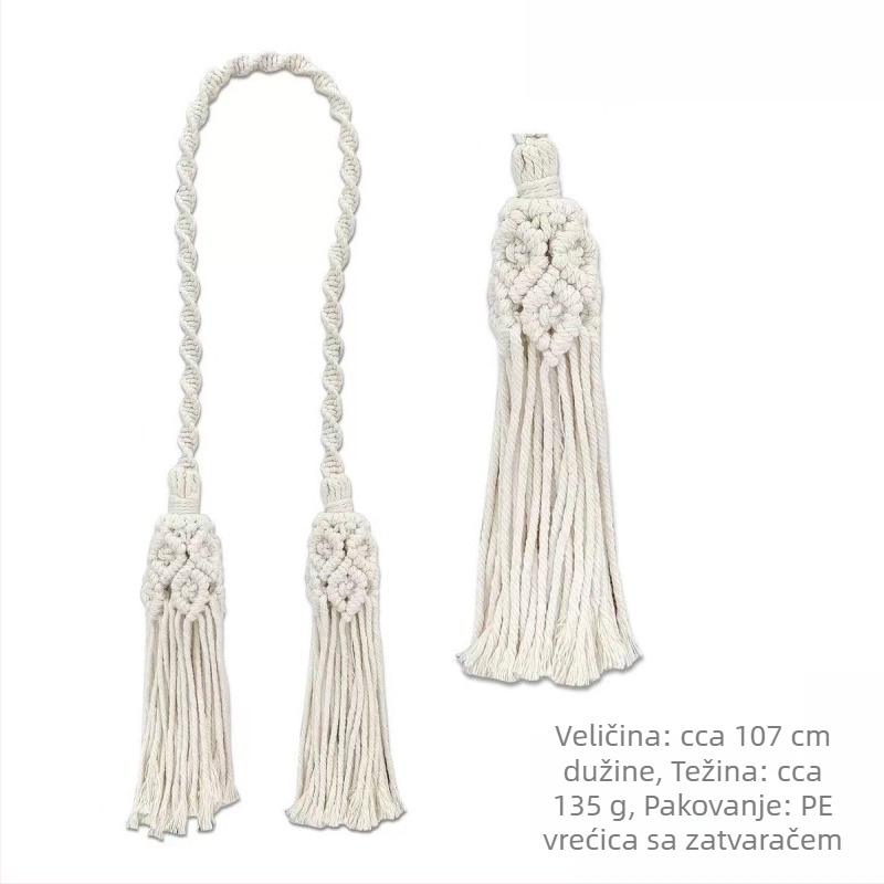 Jiuli traka za zavjese – boemski stil, ručno pleteni pamuk‑len konac, moderan minimalistički dizajn, prilagodljiva