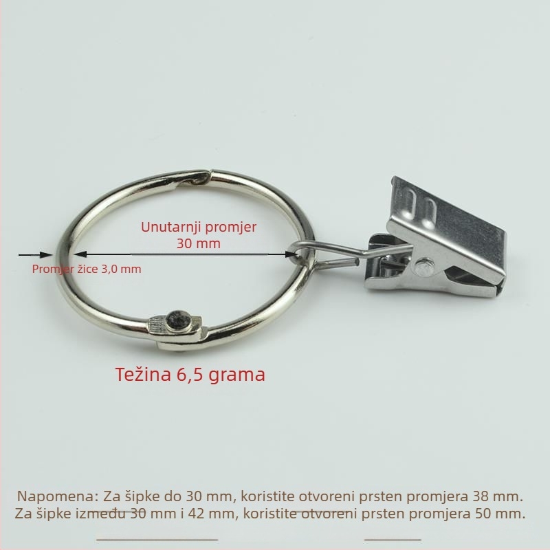 Prsten za zavjese sa klipom i kopčom, za tuš zavjesu, rimski stil, moderan minimalistički dizajn