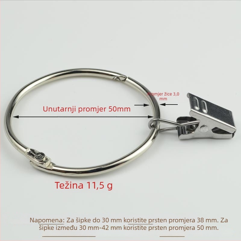 Prsten za zavjese sa klipom i kopčom, za tuš zavjesu, rimski stil, moderan minimalistički dizajn