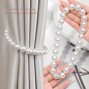 Perljaste zavese s magnetnim kopčanjem – par traka za zavjese od mreže, bez bušenja, s povlačnim užetom; prilagodljivo; marka Qiwang; materijal magnet+ABS; moderan minimalistički stil