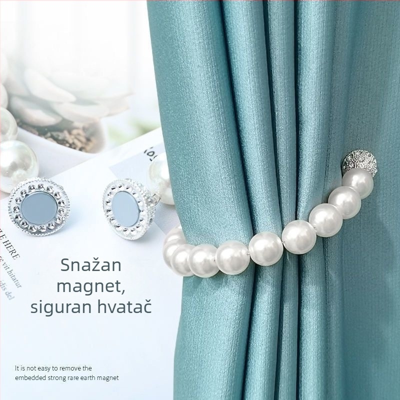 Perljaste zavese s magnetnim kopčanjem – par traka za zavjese od mreže, bez bušenja, s povlačnim užetom; prilagodljivo; marka Qiwang; materijal magnet+ABS; moderan minimalistički stil