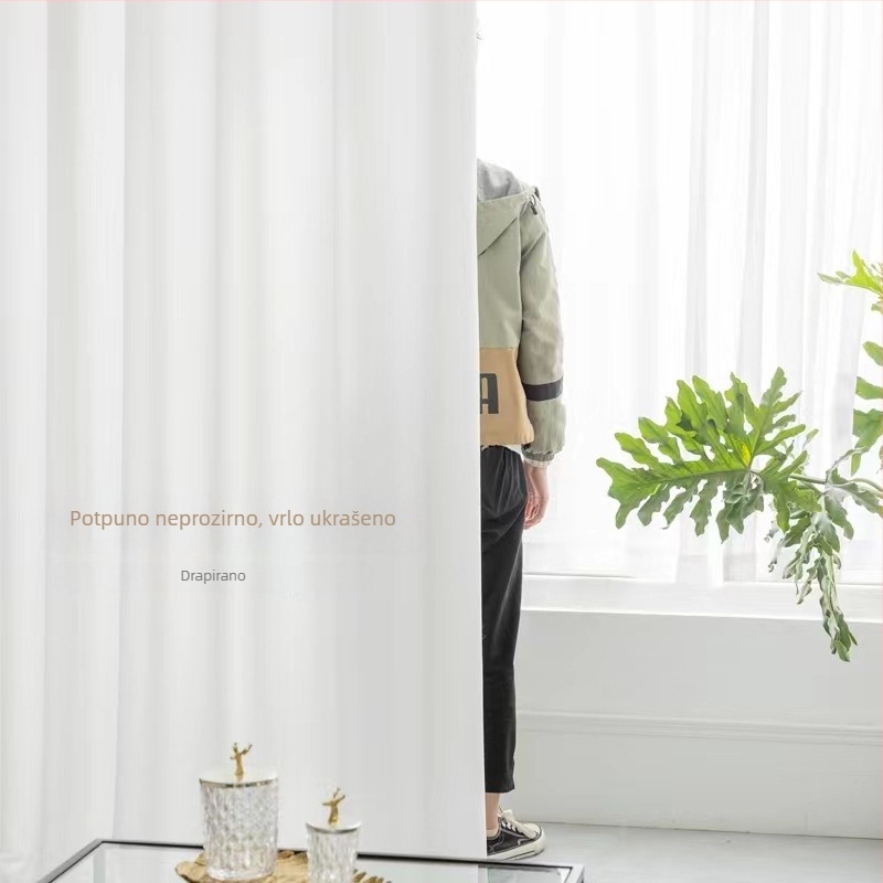 Poliesterske Jacquard zavjese s djelomičnim sjenčenjem (40-70%), jednobojni uzorak, moderni stil, spremne za montažu za spavaću sobu