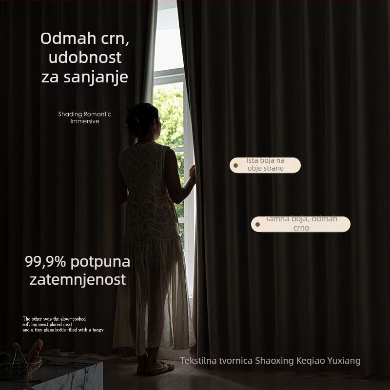 Dvostruka potpuno zatemnjiva zavjesa, Chenille materijal, zatamnjenje 71–90%, moderan minimalistički stil