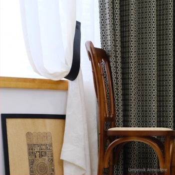 Zavjese u francuskom stilu od Chenille Jacquard s geometrijskim uzorkom, zasjenjenje 71-90%, poliester