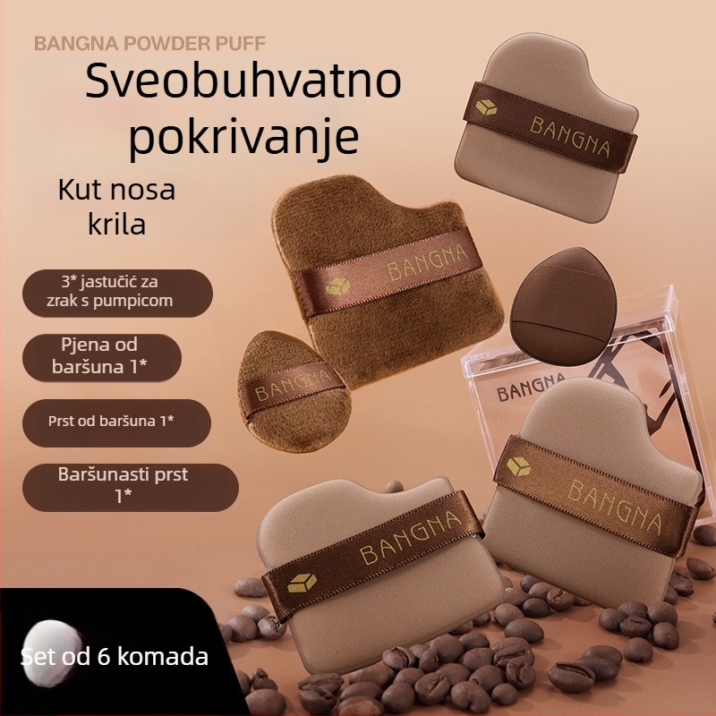 Bonna Čokoladni puder puff set - Suhi puder puff, hidrofilični poliuretan, 6 komada, trokutasti i nepravilni oblici