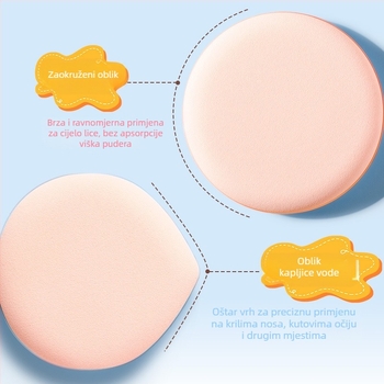 Xixi puff za puder za suho i mokro korištenje, prirodna spužva, 2 komada, okruglog i kapljastog oblika