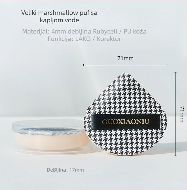 Guo xiaoniu spužvica za puder – dvostruka upotreba mokro/suvo, prirodna spužva, 6 kom., oblici: trokut, kapljica, bundeva