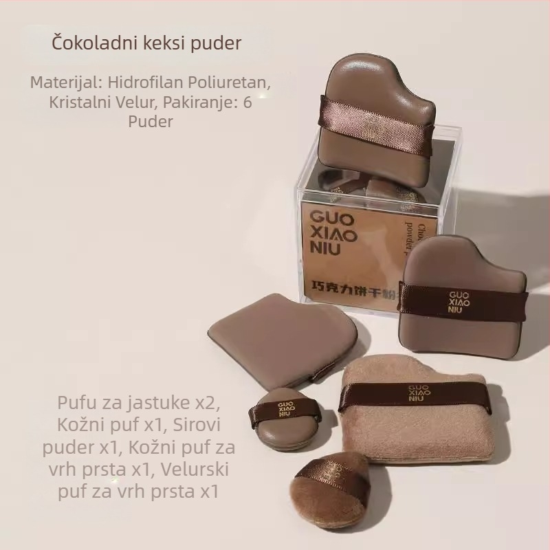 Guo xiaoniu spužvica za puder – dvostruka upotreba mokro/suvo, prirodna spužva, 6 kom., oblici: trokut, kapljica, bundeva
