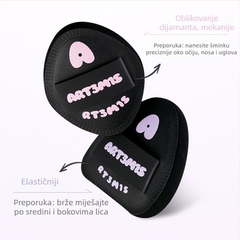 Dvostrani flokirani puder spužvica, kapljastog i breskvinog oblika, poliuretan, 1 kom