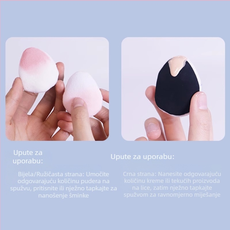 Dvostrani flokirani puder spužvica, kapljastog i breskvinog oblika, poliuretan, 1 kom