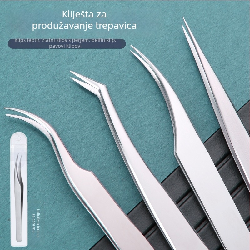 Nehrđajući čelični pinceti za trepavice s grafting klipom i klipom s perom – početnički set za umjetnice trepavica, marka Medium Tweezers
