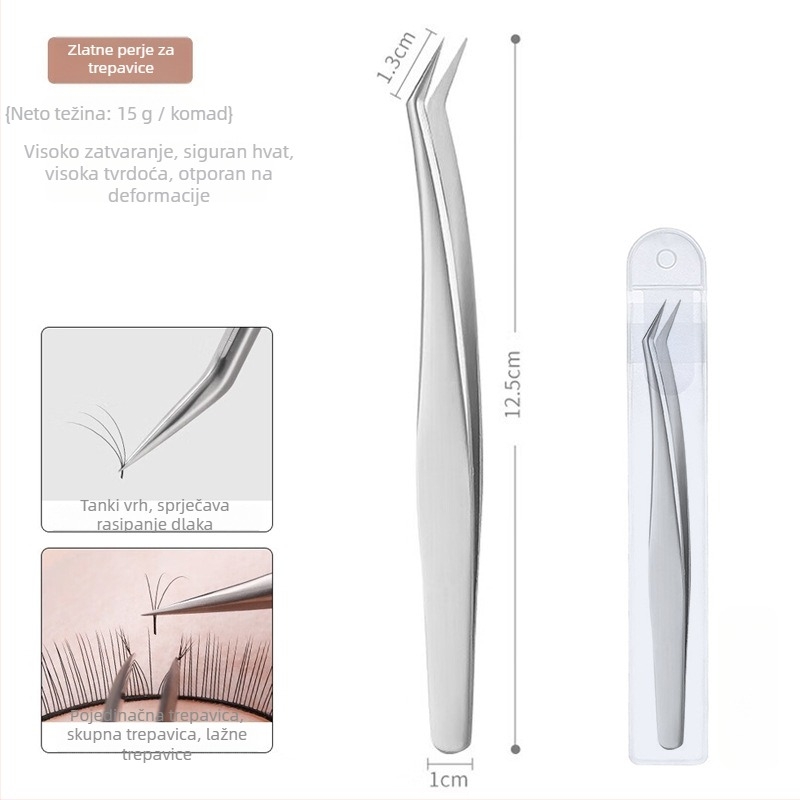 Nehrđajući čelični pinceti za trepavice s grafting klipom i klipom s perom – početnički set za umjetnice trepavica, marka Medium Tweezers
