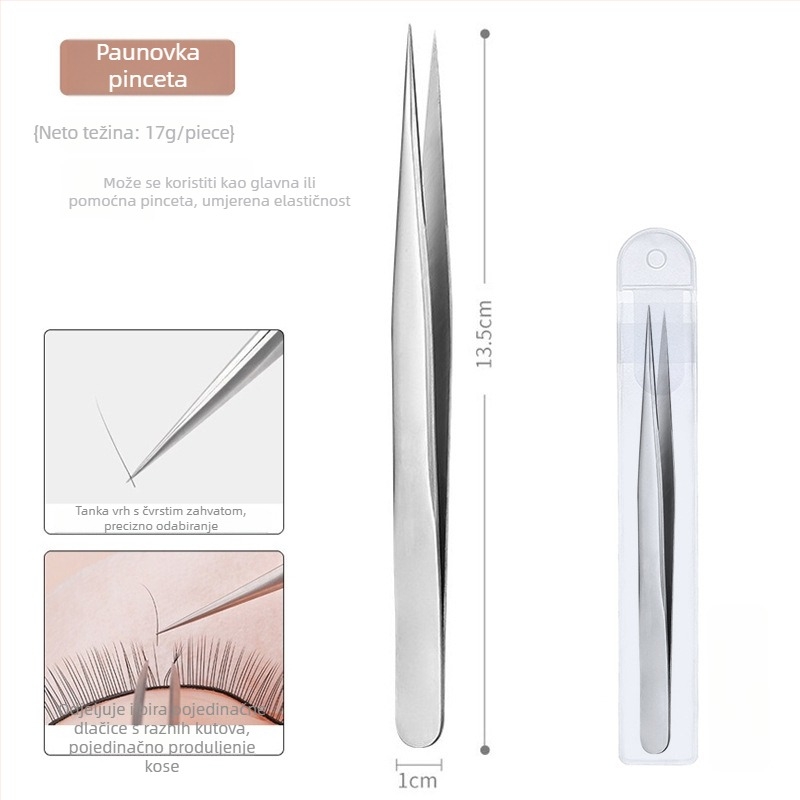 Nehrđajući čelični pinceti za trepavice s grafting klipom i klipom s perom – početnički set za umjetnice trepavica, marka Medium Tweezers