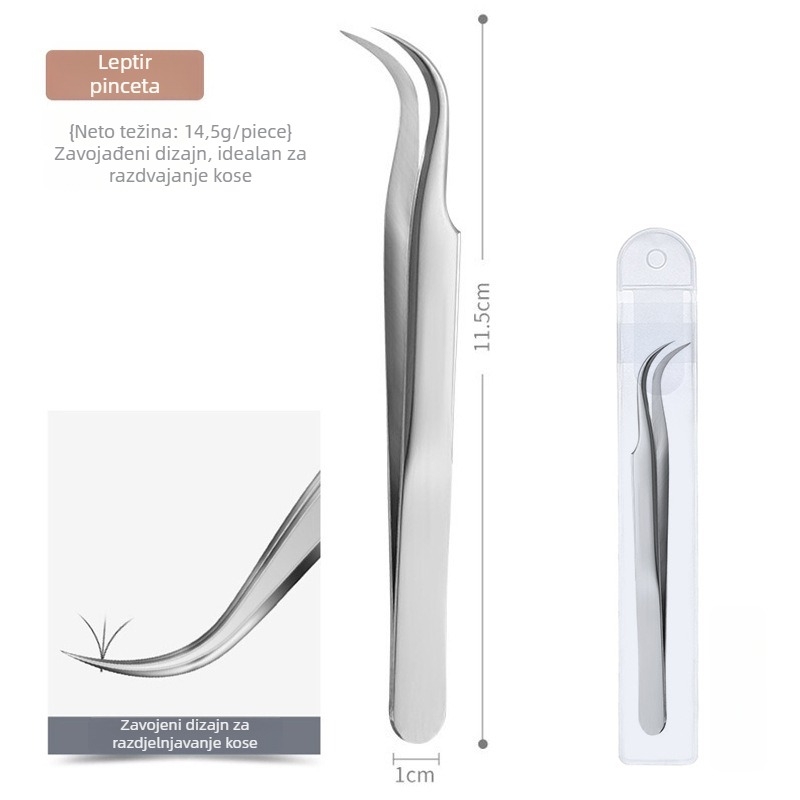 Nehrđajući čelični pinceti za trepavice s grafting klipom i klipom s perom – početnički set za umjetnice trepavica, marka Medium Tweezers