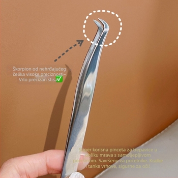 Klešta za lažne trepavice, okrugla glava, nehrđajući čelik, precizan alat za postavljanje trepavica s zakrivljenim kljunom orla