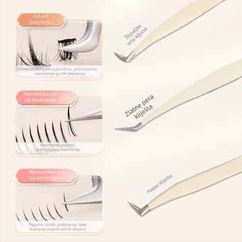 Pinceta za trepavice i uvijač trepavica za početnike — nehrđajući čelik, marka Little Fish, opća uporaba