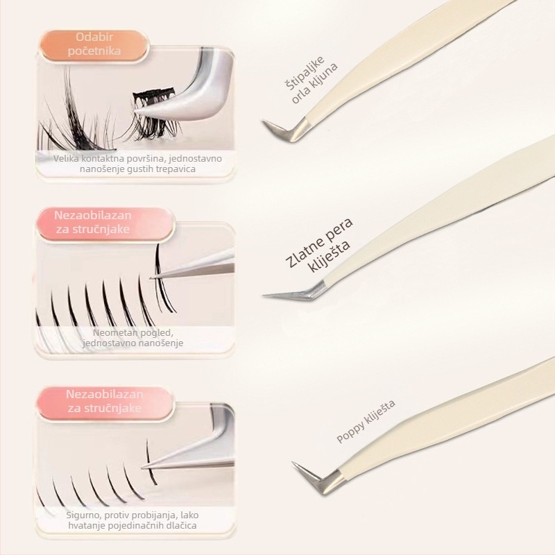 Pinceta za trepavice i uvijač trepavica za početnike — nehrđajući čelik, marka Little Fish, opća uporaba