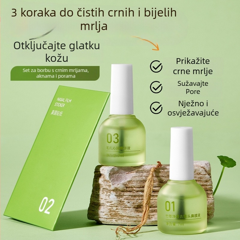 BOBV Trodjelni set za uklanjanje crnih i bijelih mitesera s ekstrakcijskim tekućinom, za mješovitu kožu, 7ml+7ml