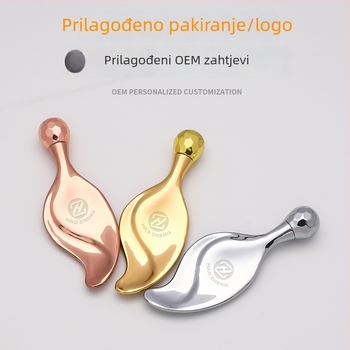 Listno-oblik kozmetički masažni alat za lice s jednim kugličnim valjkom, metalni valjak, cinkov legura, ručna upotreba