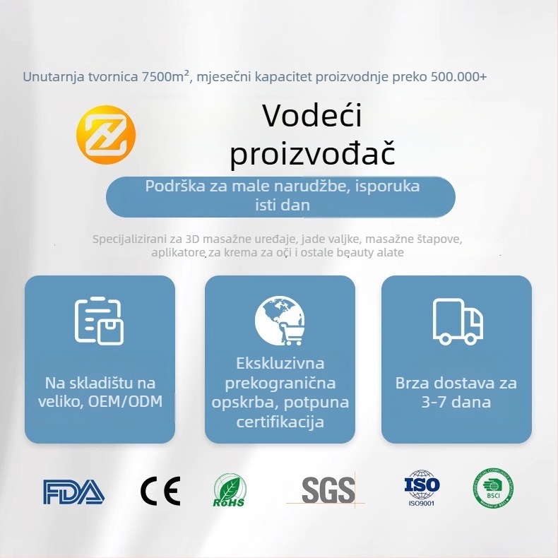 Listno-oblik kozmetički masažni alat za lice s jednim kugličnim valjkom, metalni valjak, cinkov legura, ručna upotreba
