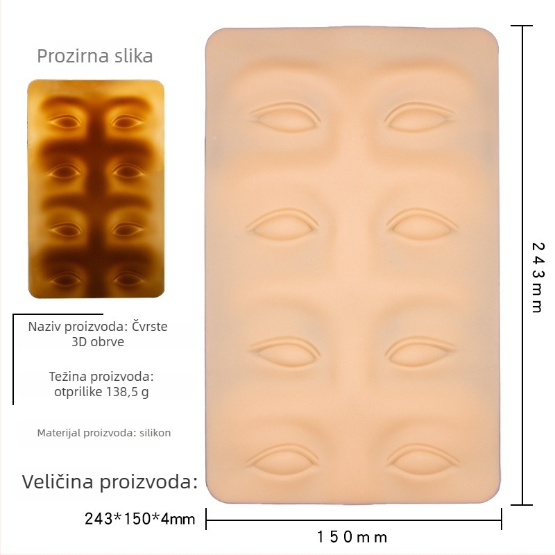 Koža za vježbanje tetoviranja obrva (silikon), 3D imitacija obrva i oka, otprilike 138,5 g po listu, porijeklo Guangzhou, za početnike
