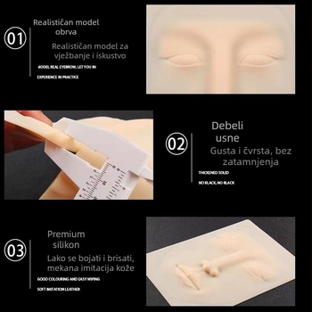 Koža za trening tetovaže obrva, cijelo lice, silikonska napodobna koža za polupermanentni trening