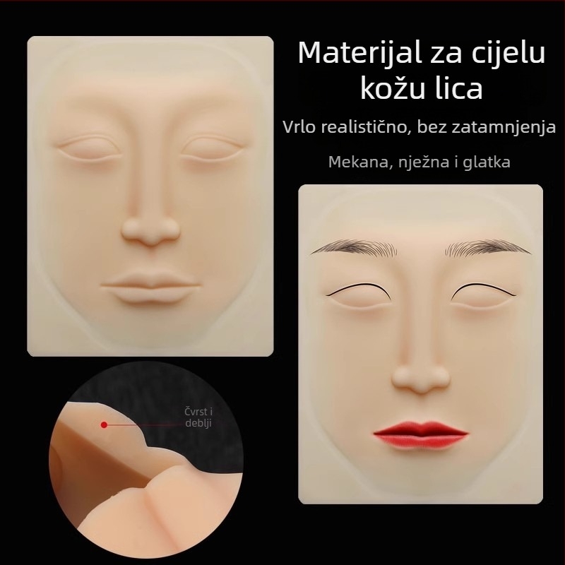 Koža za trening tetovaže obrva, cijelo lice, silikonska napodobna koža za polupermanentni trening