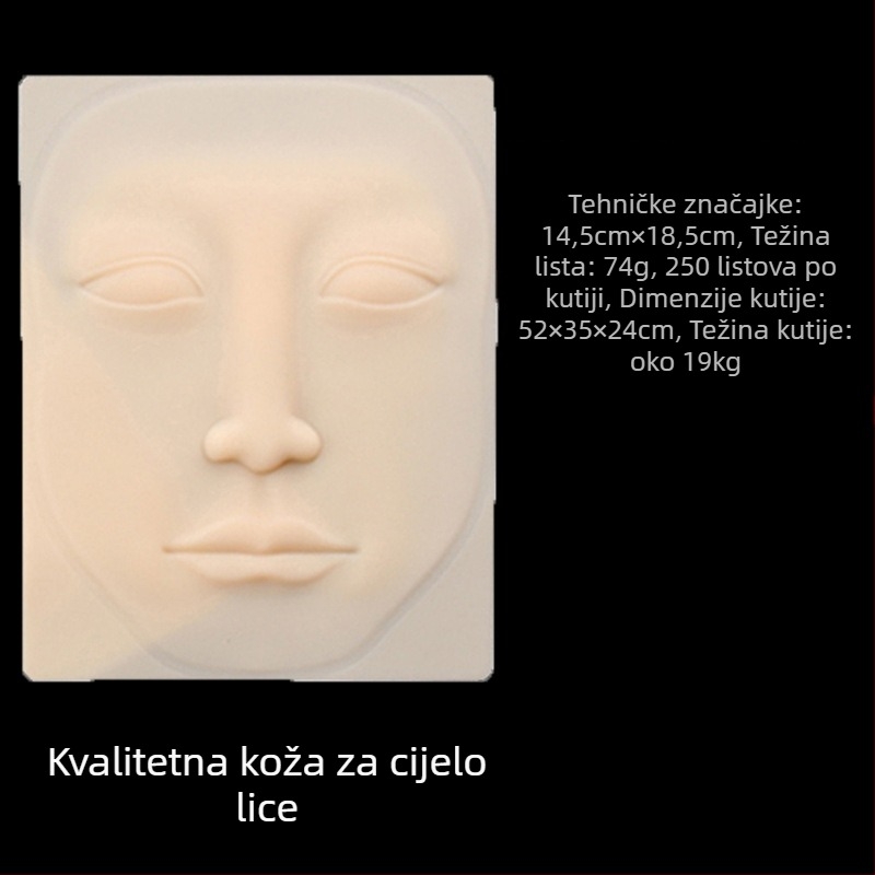 Koža za trening tetovaže obrva, cijelo lice, silikonska napodobna koža za polupermanentni trening