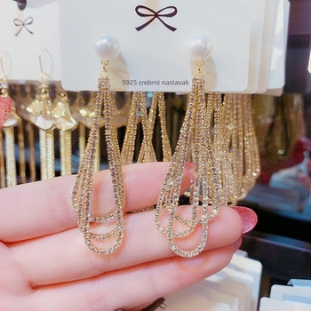 Ženske naušnice s tri razine resice, zlatno prevučene 925 srebrne šipke