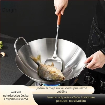 Wok od nehrđajućeg čelika, bez premaz, s jednim dnom, kompatibilan s plinskim štednjakom, kineski stil, mogućnost prilagodbe, model 5