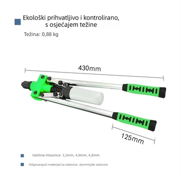 Ručni rivet pištolj za strojarstvo, industrijske klase, titanij legura, uštedu snage