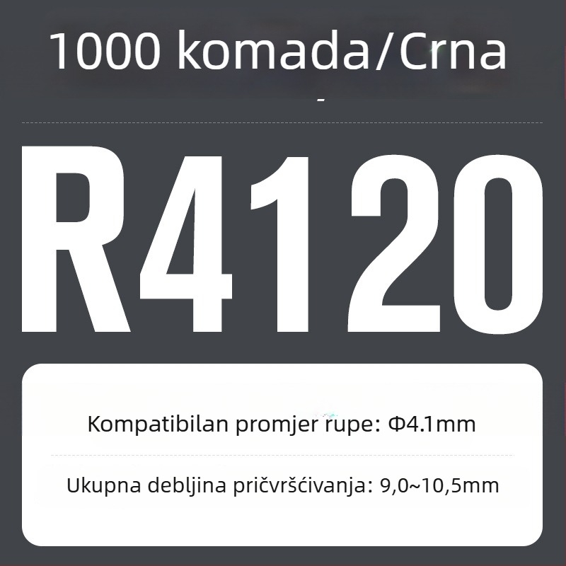 R-tip najlonska zakovica, plastična proširenja i plastična kopča; Materijal: Nylon PA-66; Standard: Nacionalni standard; Tip pin: Zakovice