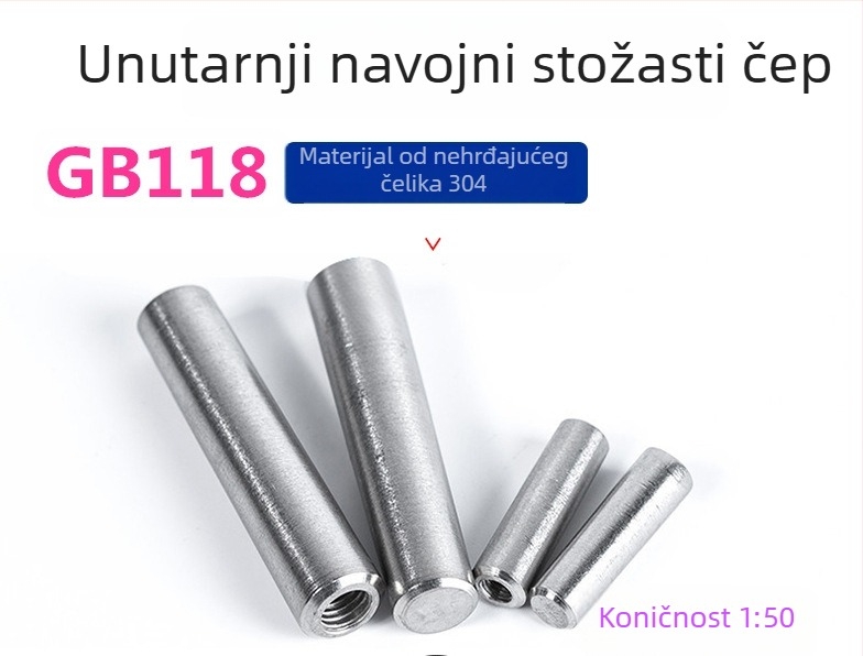 Konusni šip s unutarnjim navojem, omjer 1:50, 304 nehrđajući čelik A2-70, GB118, DIN7978-A