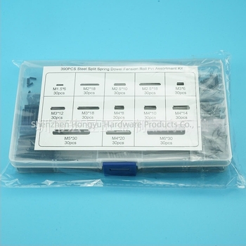 Set elastičnih cilindričnih pinova, 390 kom., 304 nehrđajući čelik, bez površinske obrade, u kutiji