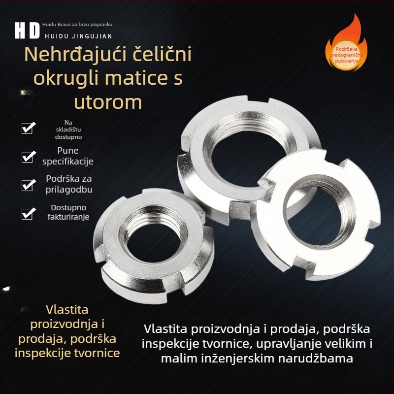 Nerđajući čelik – kružna zaključavajuća matica s utorom za ležaje, DIN 466, Klasa A