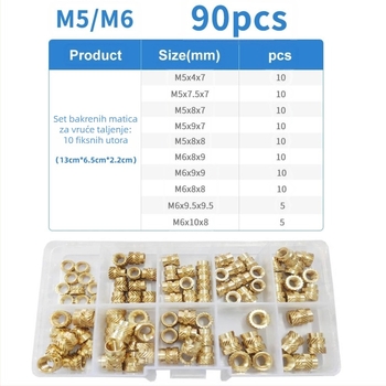 Set mesinganih umetnih matica, navoji M2–M6, GB809 standard, standardna čvrstoća