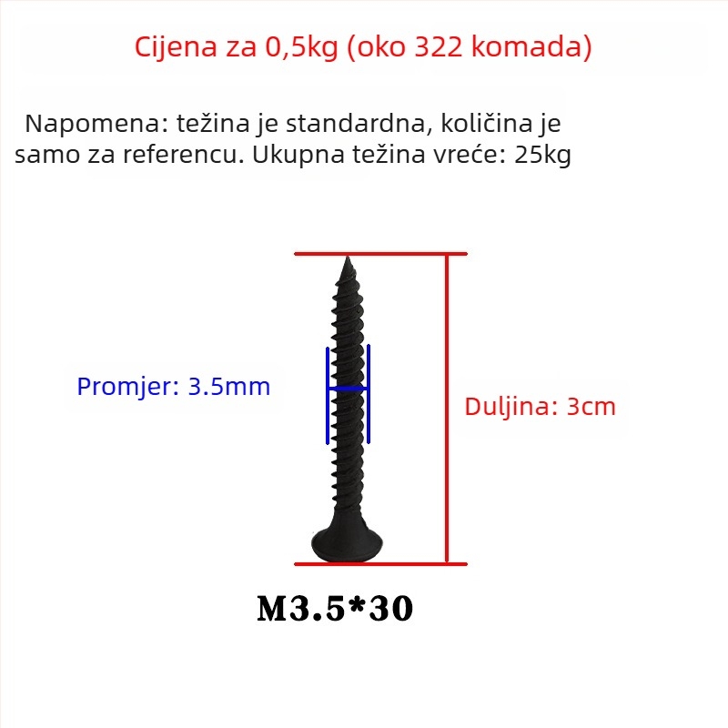Snowteng samorezne vijčane za suhozid, s utisnutom glavom, fosfatni premaz, čelik 1022, GB14210