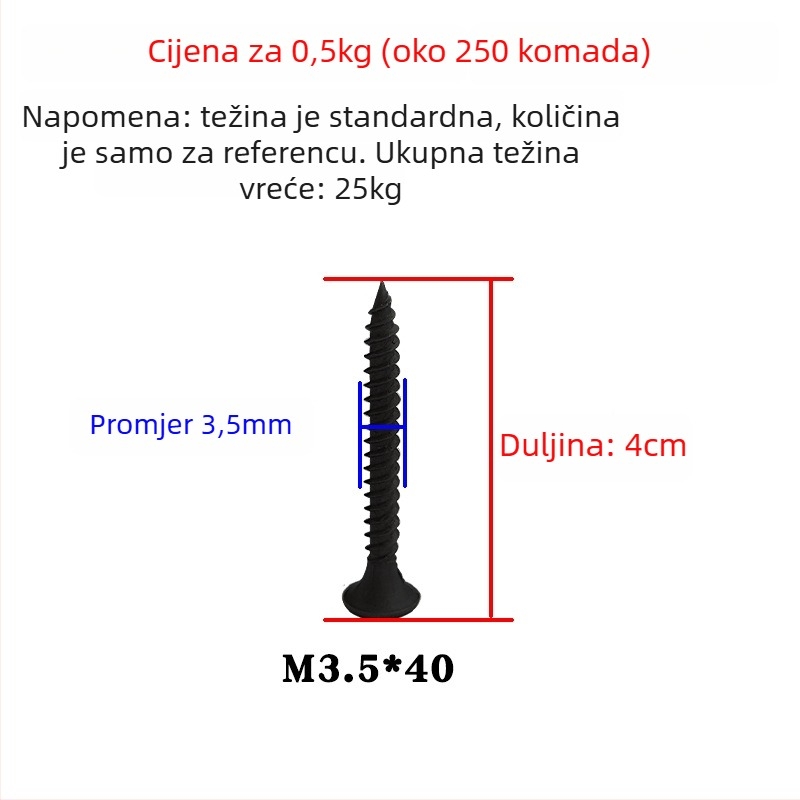 Snowteng samorezne vijčane za suhozid, s utisnutom glavom, fosfatni premaz, čelik 1022, GB14210