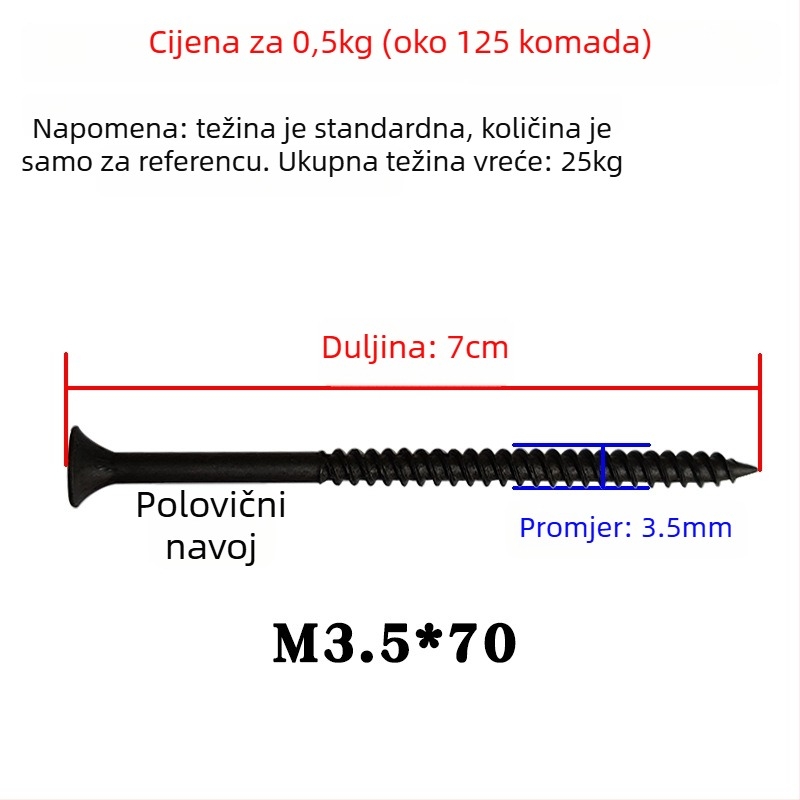Snowteng samorezne vijčane za suhozid, s utisnutom glavom, fosfatni premaz, čelik 1022, GB14210