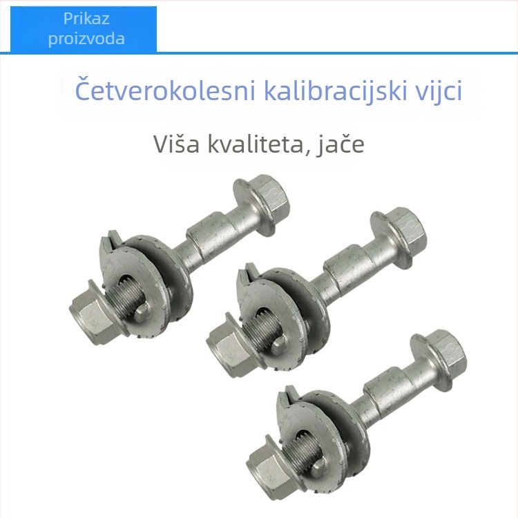Ekcentrični vijci za poravnavanje četverokotača, klase 12.9, čelik s ugljikom, površinska obrada Dacrotizing, DIN 65438-1993, ukupna duljina 80 mm