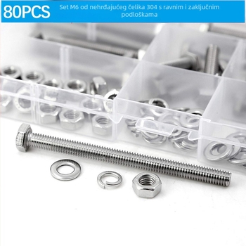 Set od 80 komada vanjskih šesterokutnih vijaka od nehrđajućeg čelika 304, s plosnatim podloškama, opružnim podloškama i maticama DIN 933