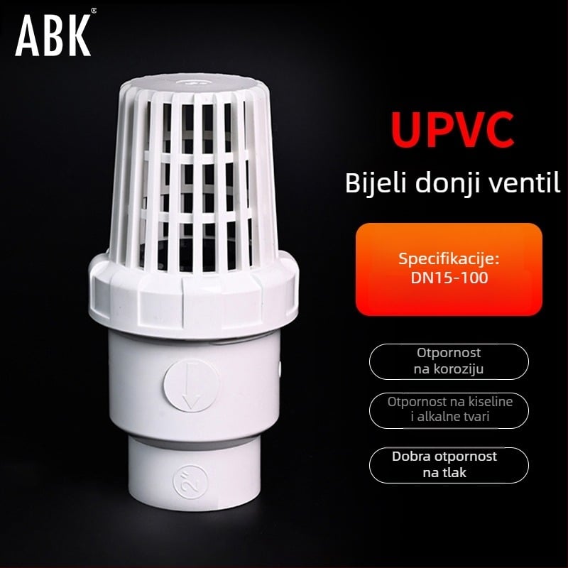 UPVC ventil za pumpu za akvarij — kuglasti donji ventil, plastična cijev