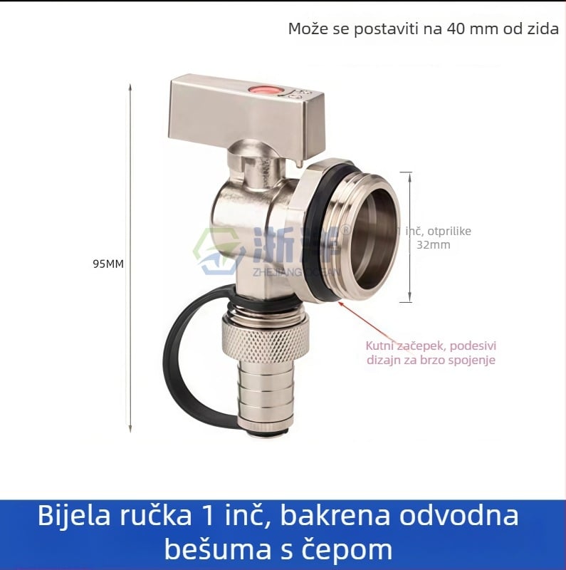Ispušni ventil za podno grijanje, bakar, niklano premazan, spiralni priključak, za vodu