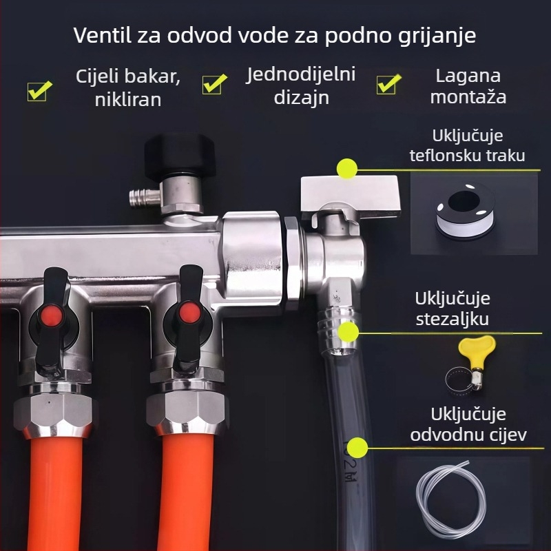 Ispušni ventil za podno grijanje, bakar, niklano premazan, spiralni priključak, za vodu