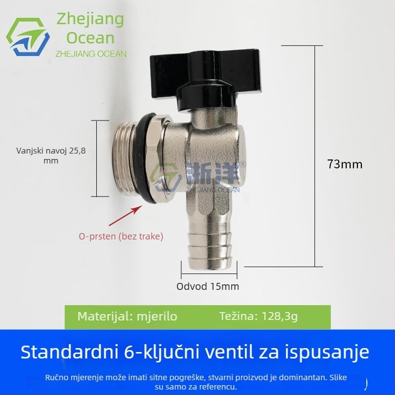 Ispušni ventil za podno grijanje, bakar, niklano premazan, spiralni priključak, za vodu