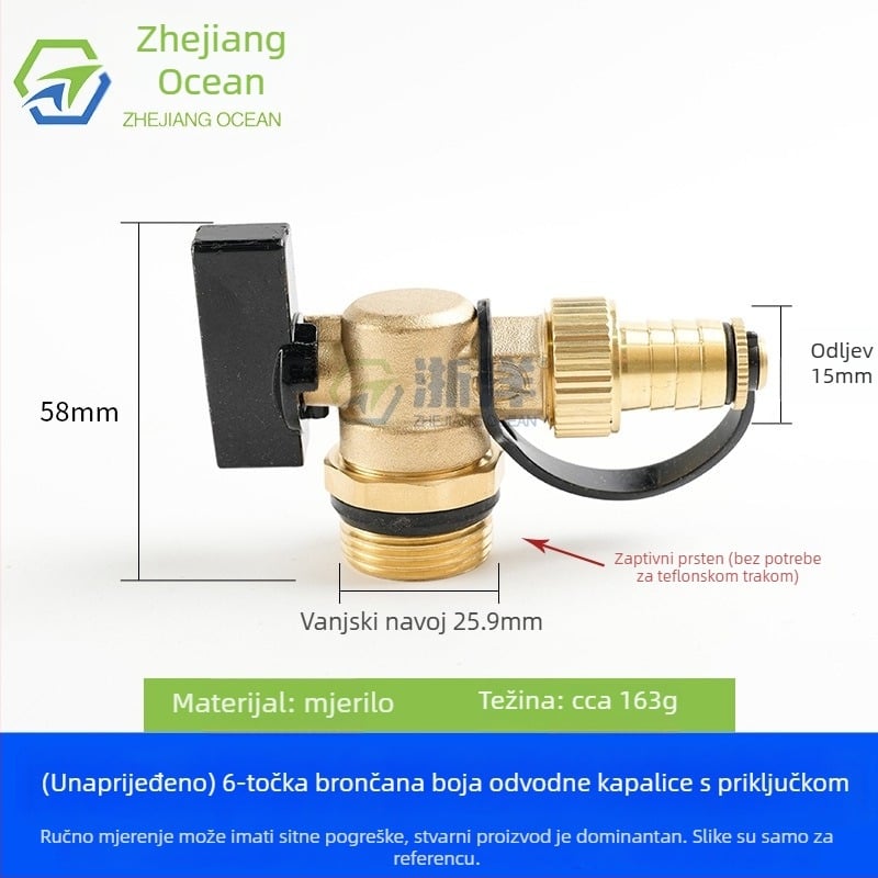 Ispušni ventil za podno grijanje, bakar, niklano premazan, spiralni priključak, za vodu